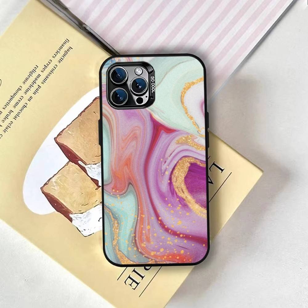 Marble Pattern Phone Case For iPhone 17,16,15,14,13,12,11 Plus,Pro Max,XS,Colored Silver Plated Inside Cover