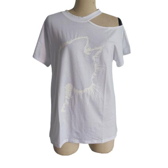 Tricou casual pentru femei cu decolteu în formă de pisici, cu mânecă scurtă, bluză lejeră