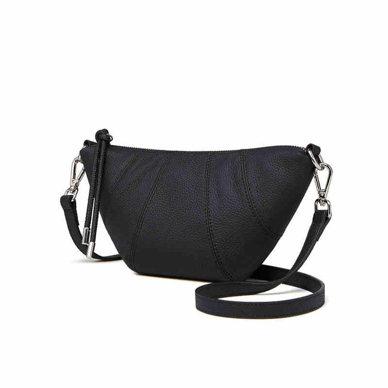 Французский нишевый дизайн кожаная сумка-рог, маленькая сумка-круассан, кожаная сумка-пельмень, нагрудная сумка, сумка через плечо на одном плече 24*5.5*15.5cm чёрный