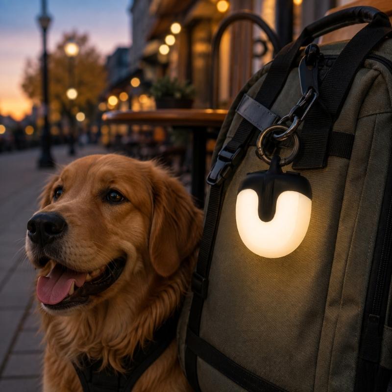 Evening Pet Walk Light Collar with Rechargeable Power, Daily Dog Gear Safety Light for Neighborhood Walk Use and Hanging Carry