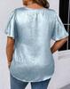 T-shirt Manches Courtes Uni Col en V Coupe Ample pour Femme Printemps/Été 2026