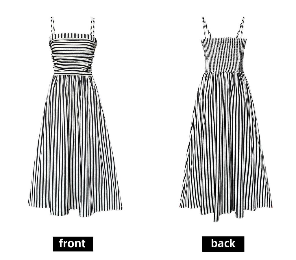 Luxi Women's High-Grade French Striped Off-Shoulder Tube Top Dress – A-Line Pleated Summer Long Skirt