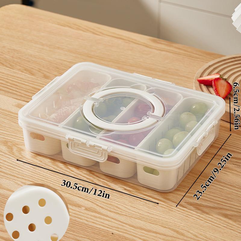 Rugged Snack Food Box Container Seasoning Divided Tray To Serve With Lid And Handle, 4/8 Snack Dividers Portable Platter