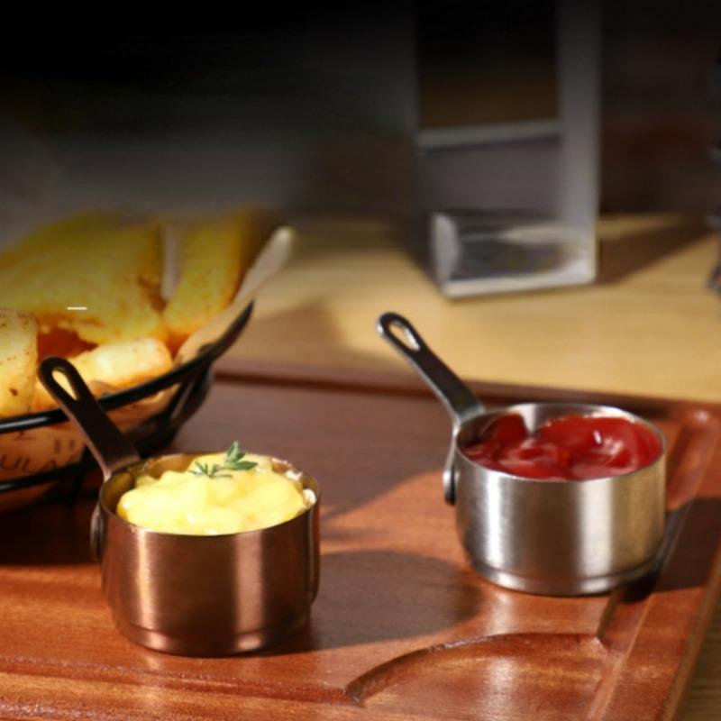 3 Teile/satz Edelstahl Sauce Tasse mit Griff Gewürz Gericht Heißer Topf Dip Schüssel Sauce Tasse Sushi Essig Soja Untertasse Container vorspeise Tablett
