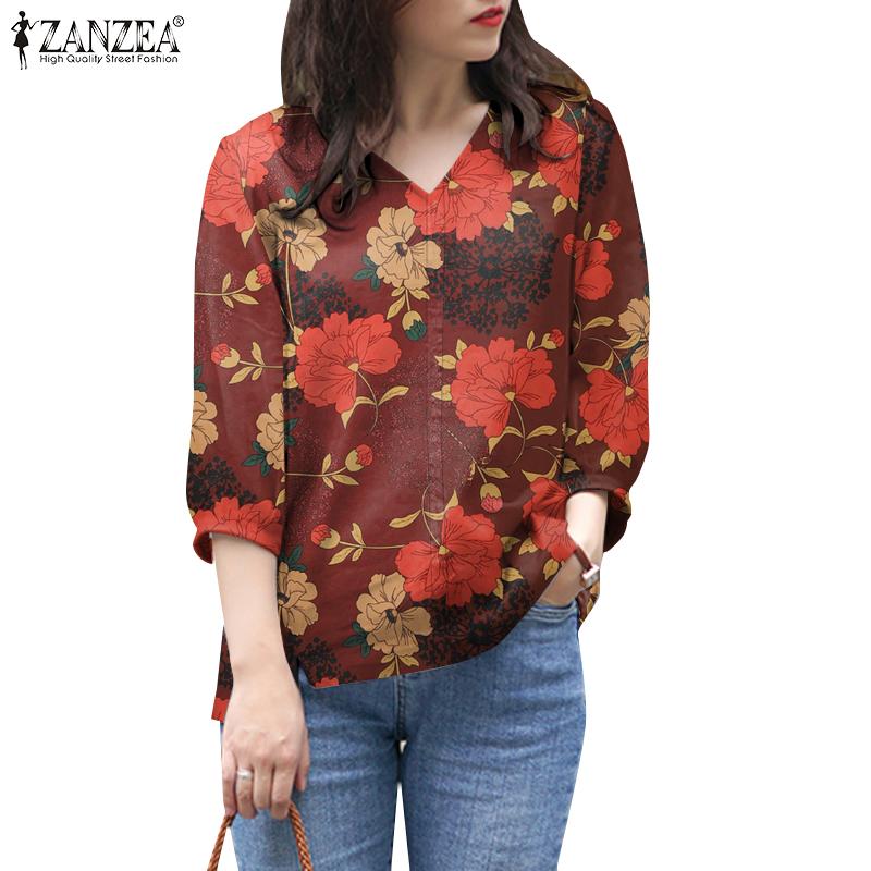 

ZANZEA Женская повседневная блузка с v-образным вырезом и принтом, рукавами 3/4