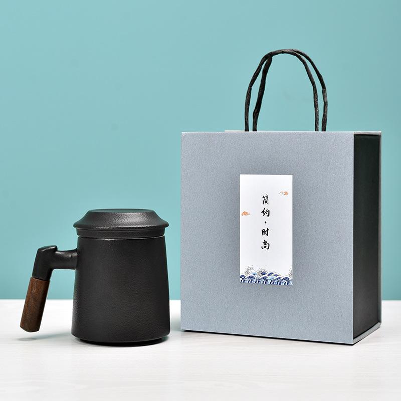 

Креативная черная керамика деревянная ручка чашка для воды керамическая кружка офисная чашка для чая годовое собрание подарочная коробка для бизнеса 401-500ml