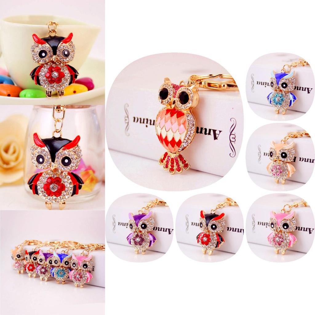 Adorable Cartoon Rhinestone Owl Keychain For Women Cute Animal Metal Keyring