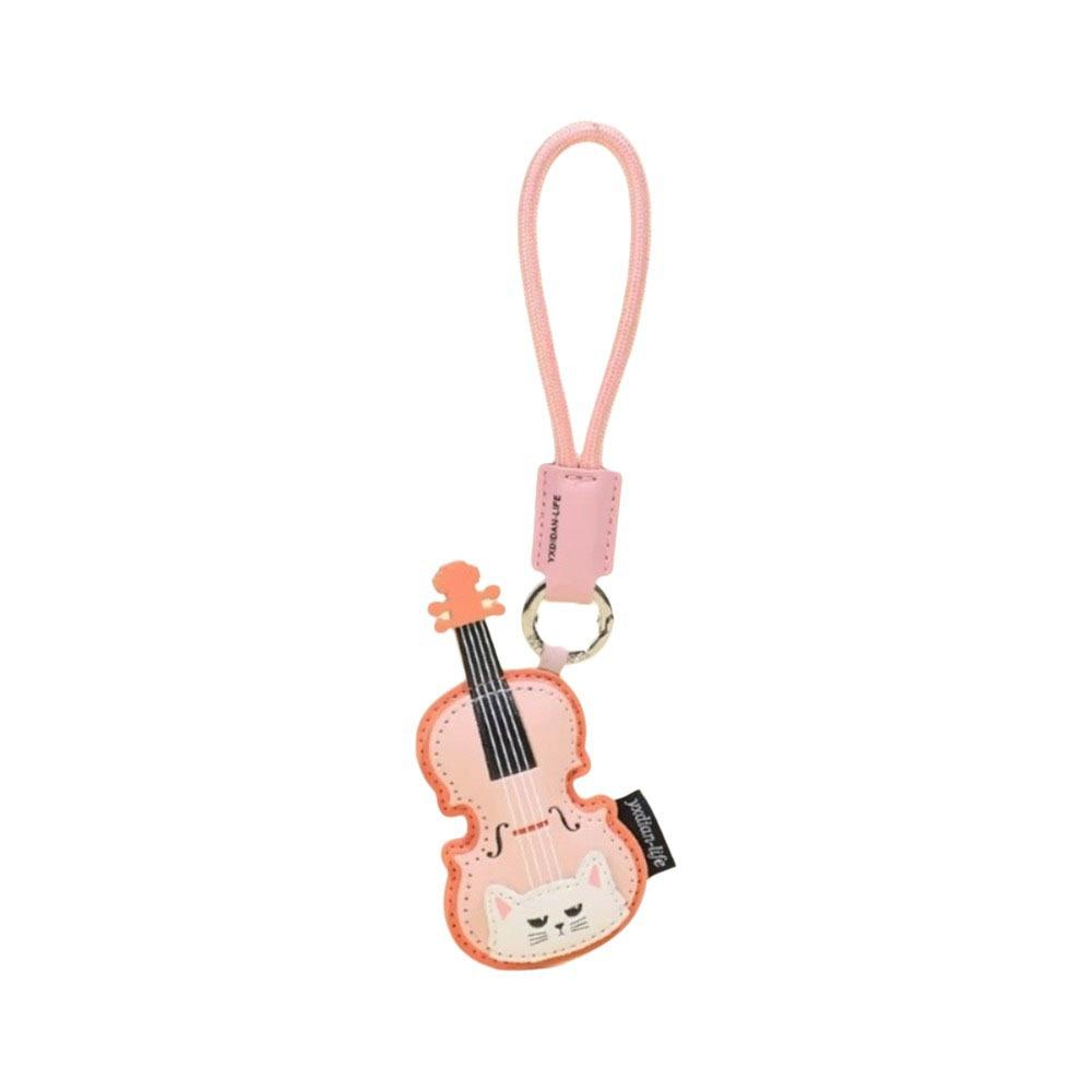 

Guitar Cat Keychain with Carabiner PU Leather Keychain Piano Cat Keyring Keychain Accessory рожевий
