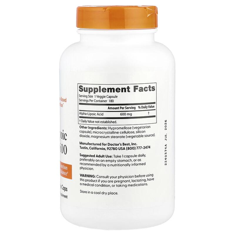 Alpha-Lipoic Acid 600, 600 Mg, 180 Veggie Caps