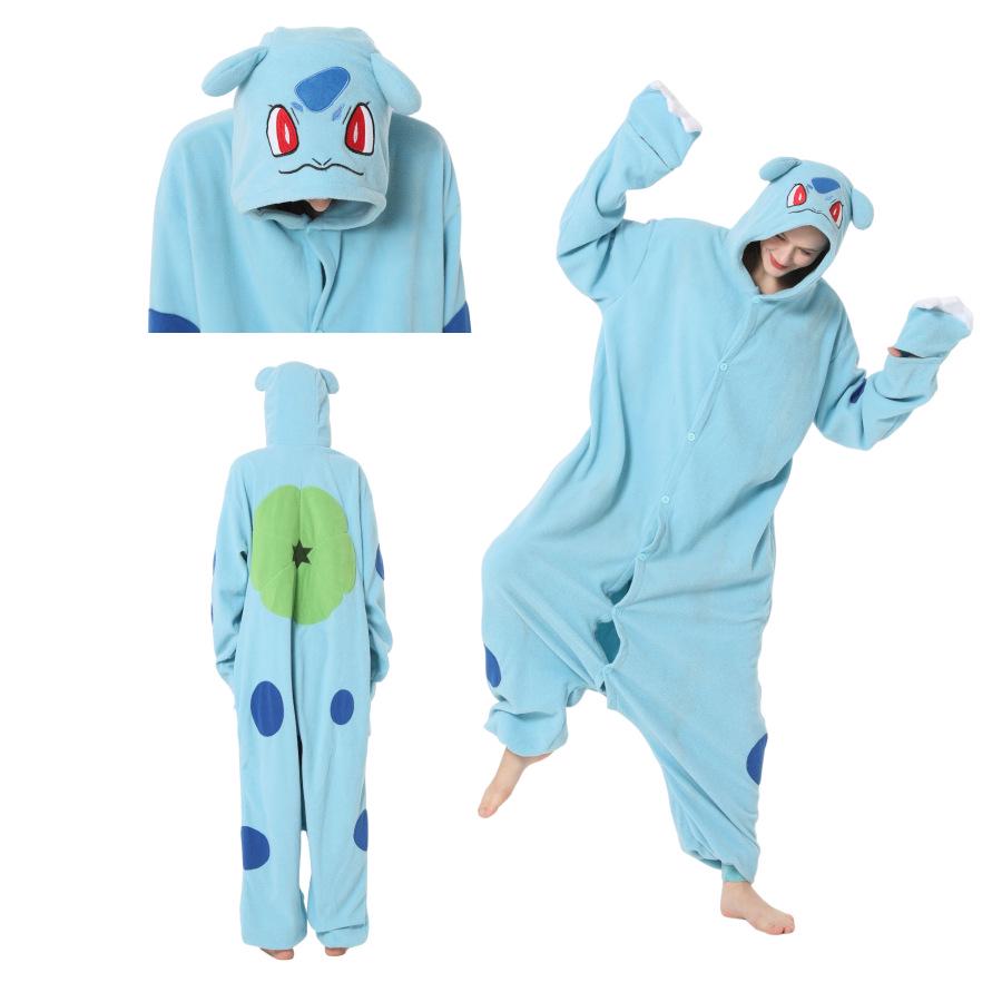 Pocket Monster Series One-Piece Pajamas: Slowpoke, Squirtle, Golduck & Bulbasaur Cartoon Sleepwear