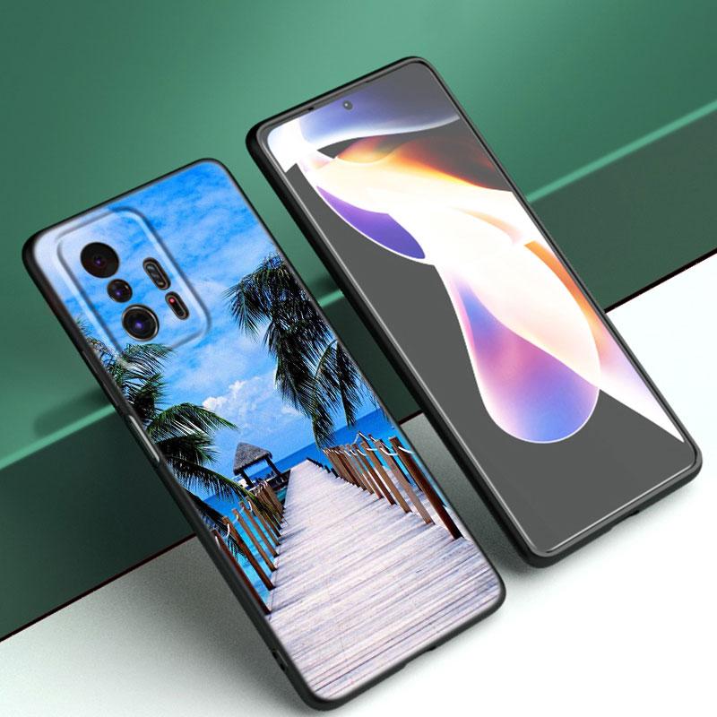 Summer Beach Sunset Sea Phone Case For Xiaomi Mi A2 8 9 SE Note 10 10T 11 12 Lite 9T 11T 12S 12T Pro A3 6X 12X TPU Black Cover