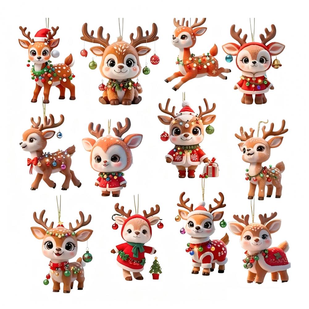 Wooden Christmas Reindeer Ornament Cute Cartoon Deer Tree Decoration Handcrafted Festive Hanging Decor for Xmas Home Party