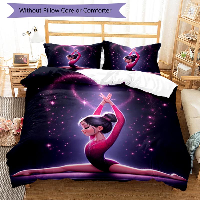 3pcs gymnastics Bedding Set Duvet Cover Closure Includes 1 Duvet Cover & 2 Pillowcases, Soft and Comfortable for All Seasons.