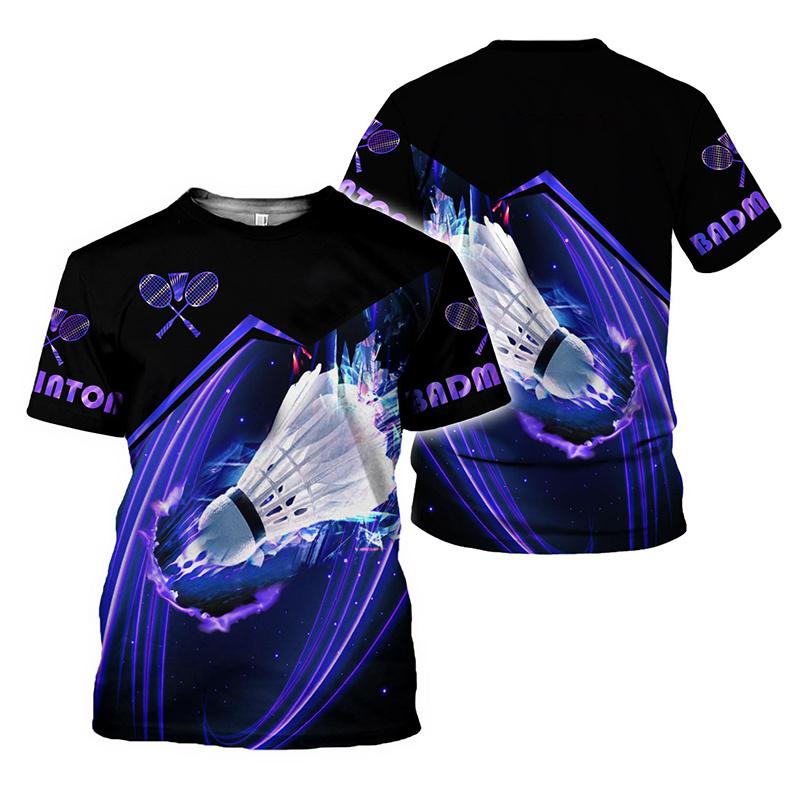 

Fashionable badminton pattern men s T-shirt summer fashion short sleeved 3D printed sports T-shirt casual breathable fitness T-shirt XS