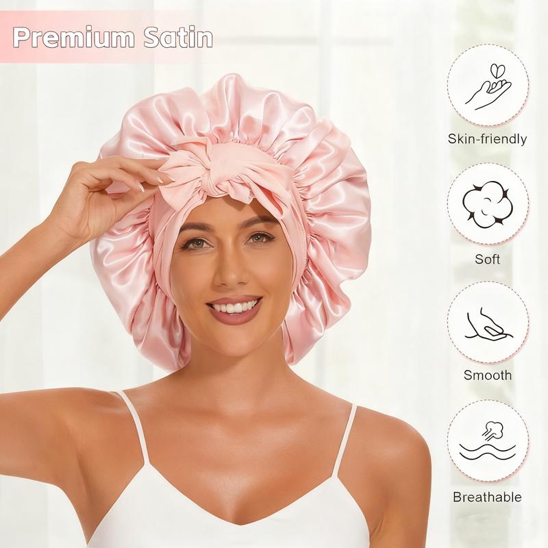 Satin Silk Hair Bonnet  Adjustable Tie Band  Sleep Bonnet for Women Men Unisex Protective Headwear