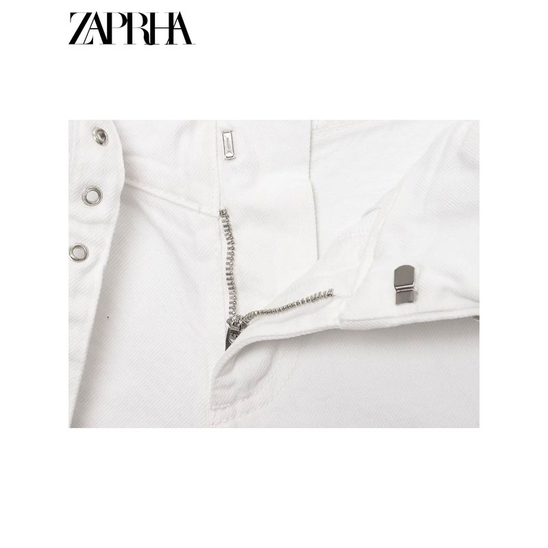 Zaprha 2025 New Arrival Fashion Sexy Front Strap Decoration Mid Waist Denim Shorts Women's Outer 6147103