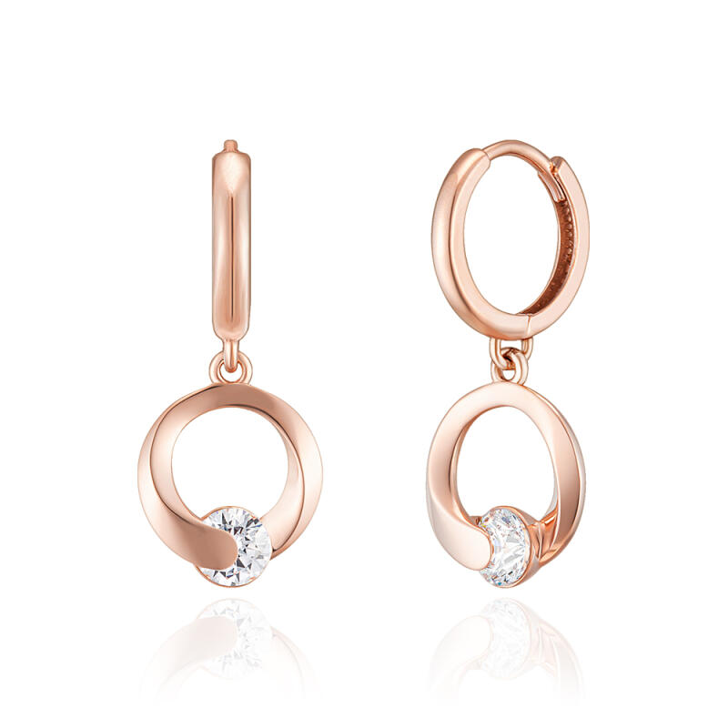 

14K Gold Earrings One-Touch Ring Stone Circle BS03017E Pink Gold