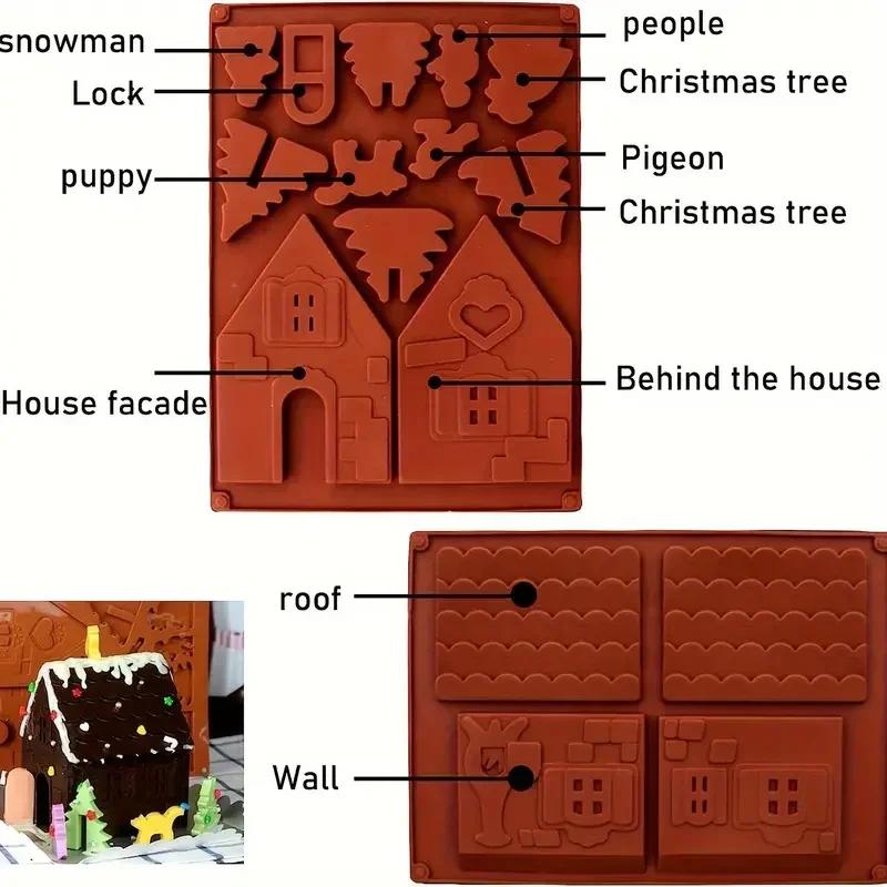 3D Chocolate Silicone Christmas House Log Mold Desserts Fondant Tools Cake Cookie Decoration Bakeware Pastry Tools Accessories