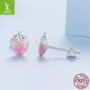 S925 Sterling Silver Gradual Change Strawberry Stud Earrings, Pink Sweet Girl Heart Stud Earrings