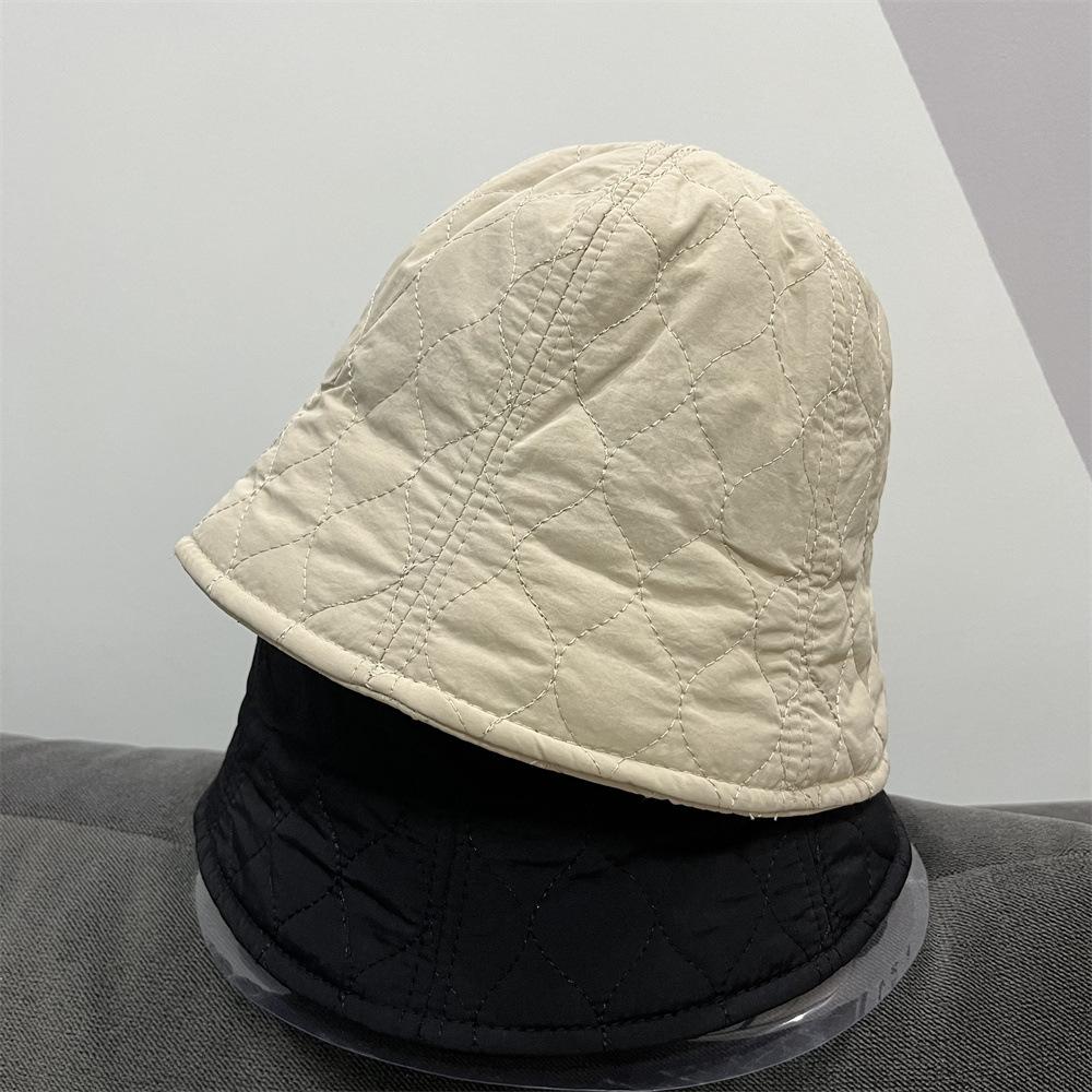 Autumn and Winter Warm Down Cotton Plaid Black Bucket Hat Women's New Casual Face Small Bucket Hat Women