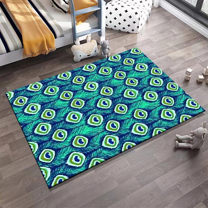 Colorful Peacock Feather Pattern Carpet for Living Room Decor Suitable for use as an anti-slip for living room bedroom sofas