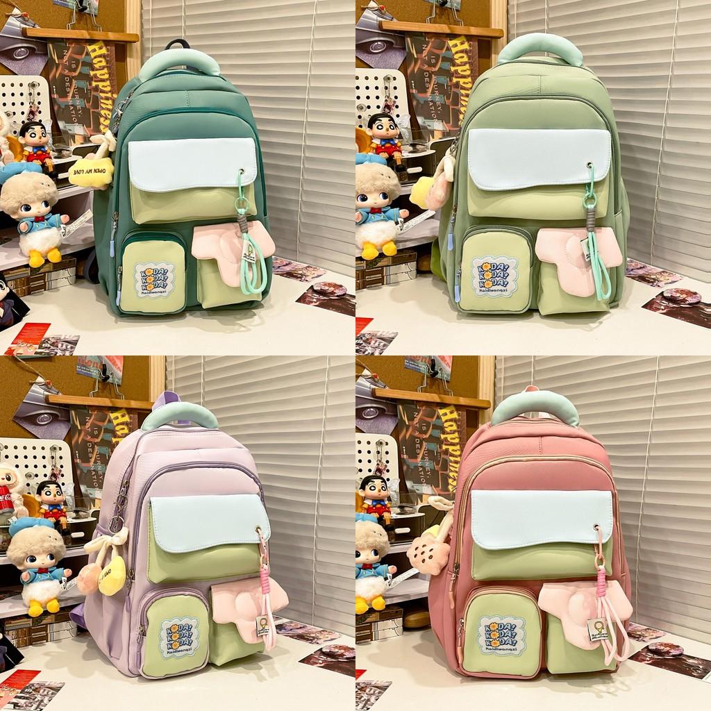 Nylon School Backpack For Girls With Shoulder Strap And Cartoon Letter Print Design For School And Travel
