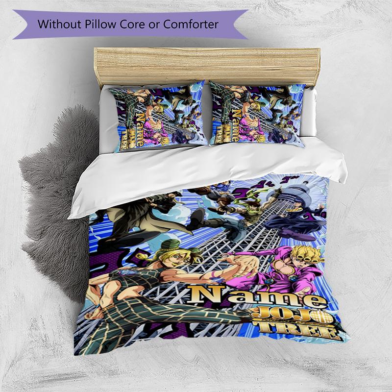 3pcs Custom Name Cartoon JoJo's Bizarre Adventure Bedding Set Duvet Cover Closure Includes 1 Duvet Cover & 2 Pillowcases for All Seasons Bedroom Decor