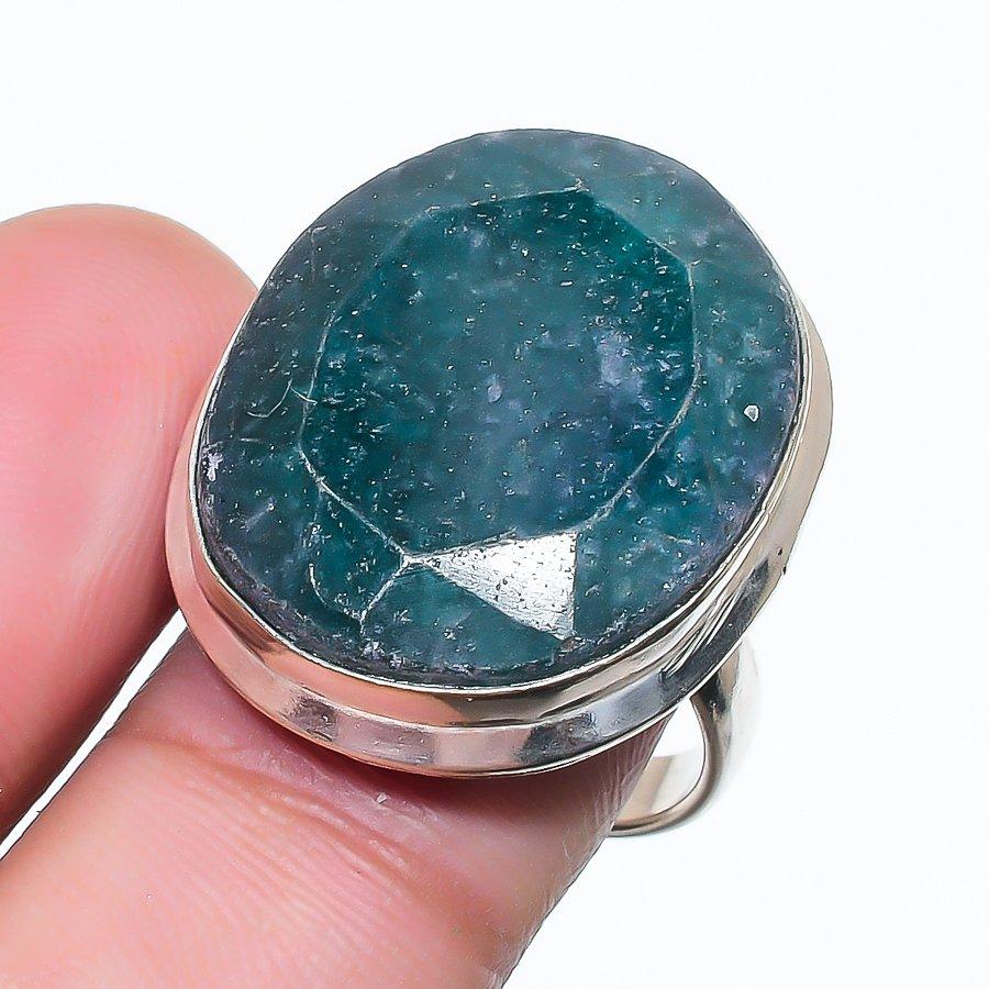 Natural Green Jade Gemstone 925 Sterling Silver Jewelry Ring Size 6.5 AR-17191