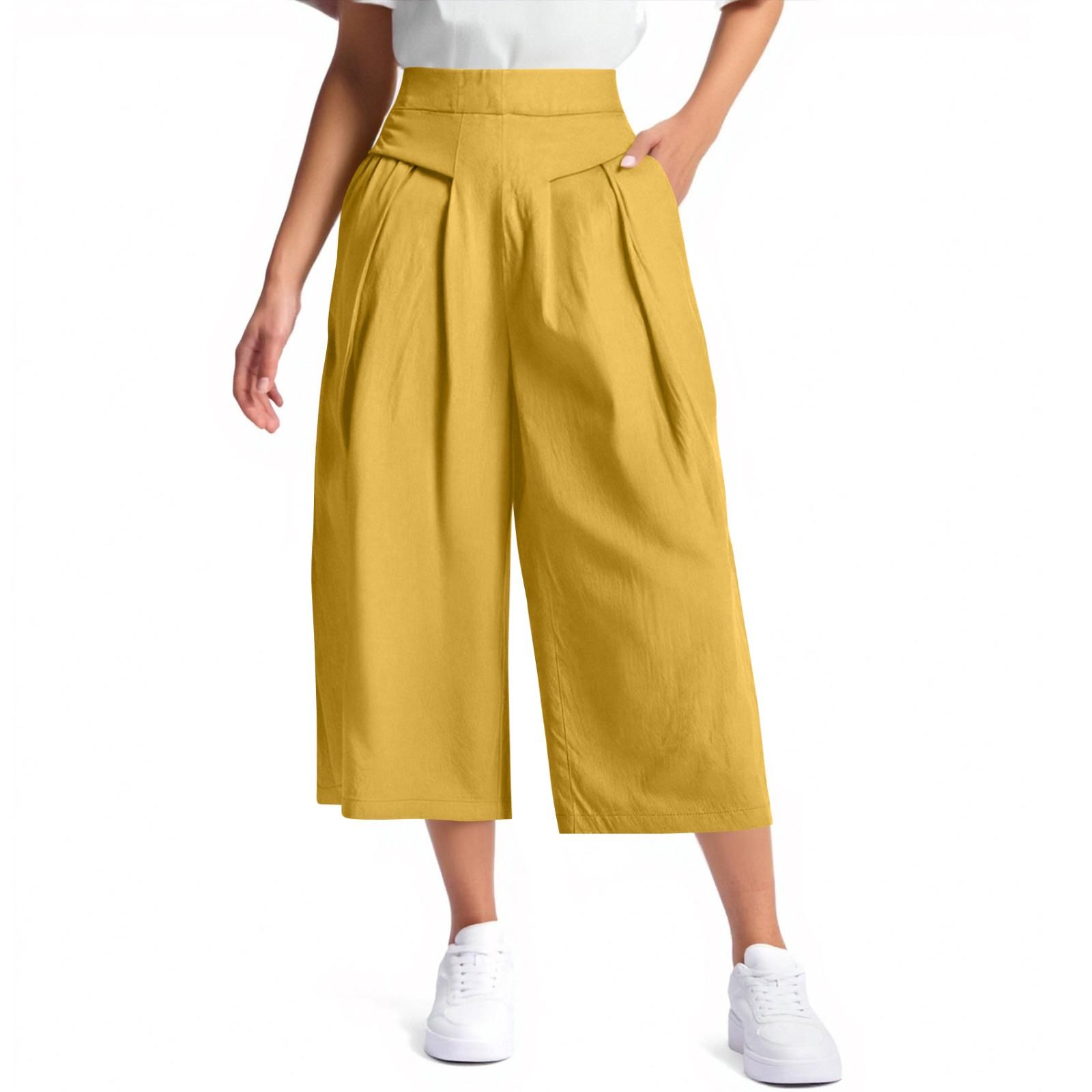 

Модные женские свободные летние тонкие брюки с высокой талией большого размера, повседневные прямые брюки XL жёлтый