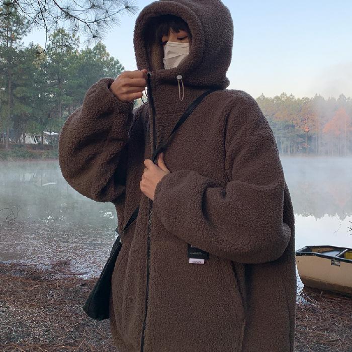 Lambskin Thickened Hooded Jacket for Women, Loose and Warm Cotton-padded Cardigan for Slimming in Autumn and Winter