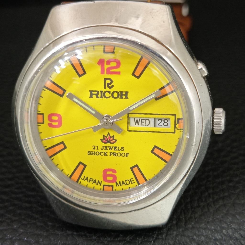 RICOH R31 AUTOMATIC VINTAGE JAPAN MENS YELLOW COLOR DIAL WATCH a706852-1