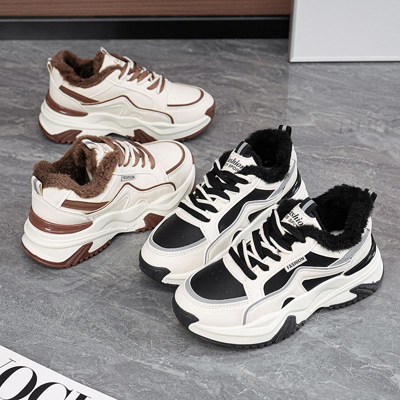 Women's Dad Shoes Plush Insulation Comfortable Sports Shoes Womens Winter Wear-resistant Non Slip Casual Shoes Height Increasing