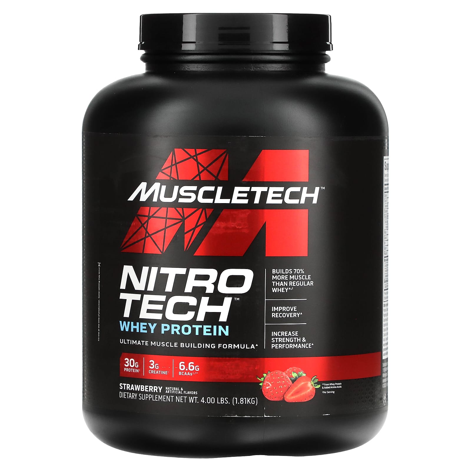 

MuscleTech, Performance Series, Nitro Tech, Whey Peptides Isolate & Primary Source, Strawberry, 4 lbs (1.81 kg)