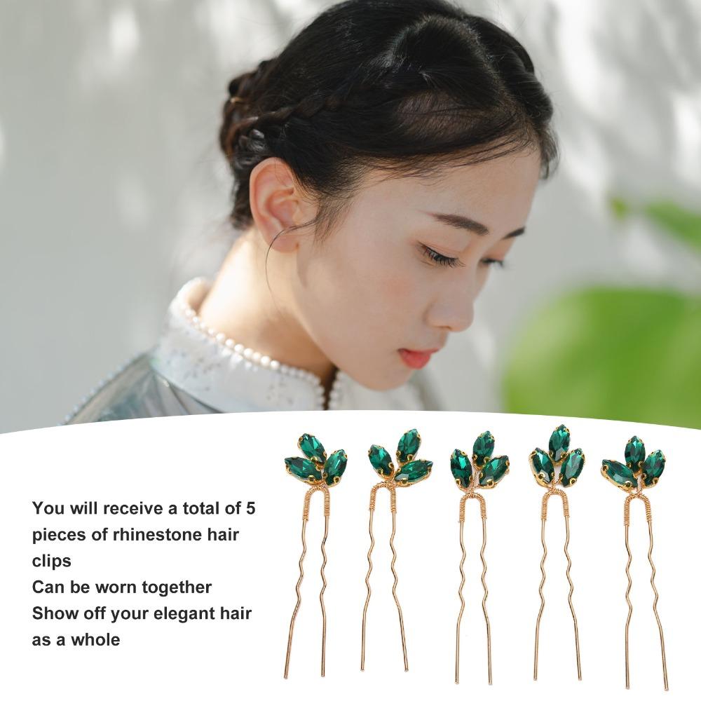 5pcs Vintage Design Wedding Hair Piece Green Rhinestone Hair Jewelry Rhinestone Hair Pin Bride