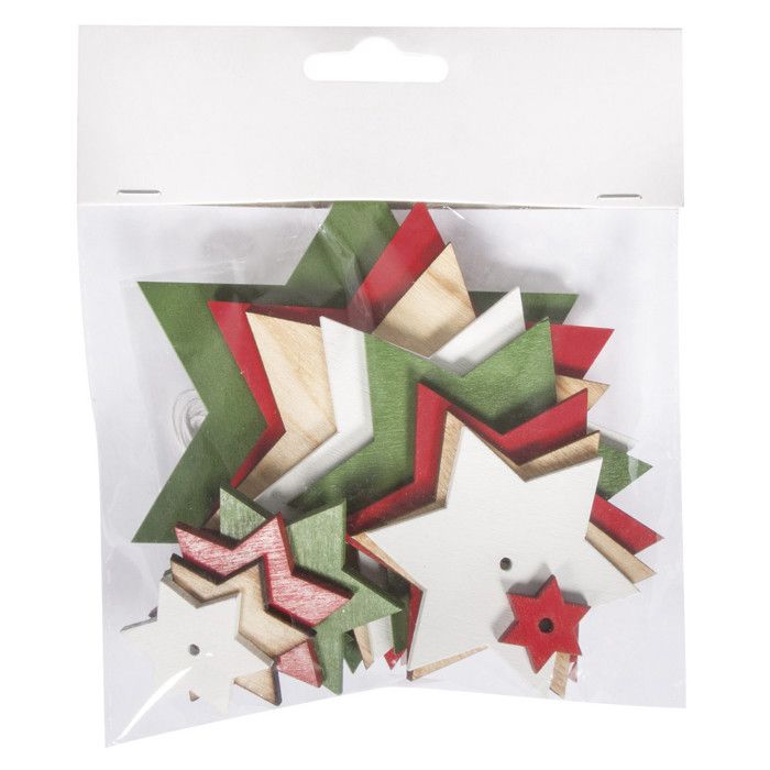 Kit Etoiles de bois, tons rouge/vert, 11x16cm, déco à suspendre, 1Set