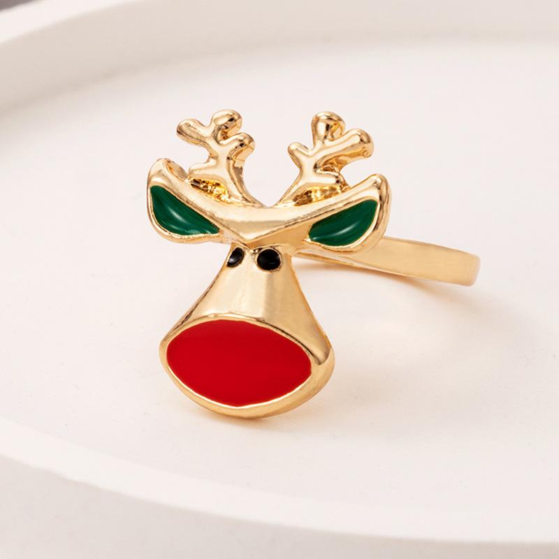 New European and American Holiday Products Christmas Oil Dripping Ring Elk Santa Alloy Ring