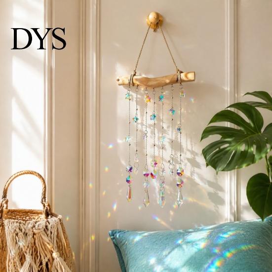 Outdoor Courtyard Accessory Crystal Wind Chime Pendant, Glittering Sun Catchers with Long Indoor Window Ornament Tassel, Sophisticated Hanging