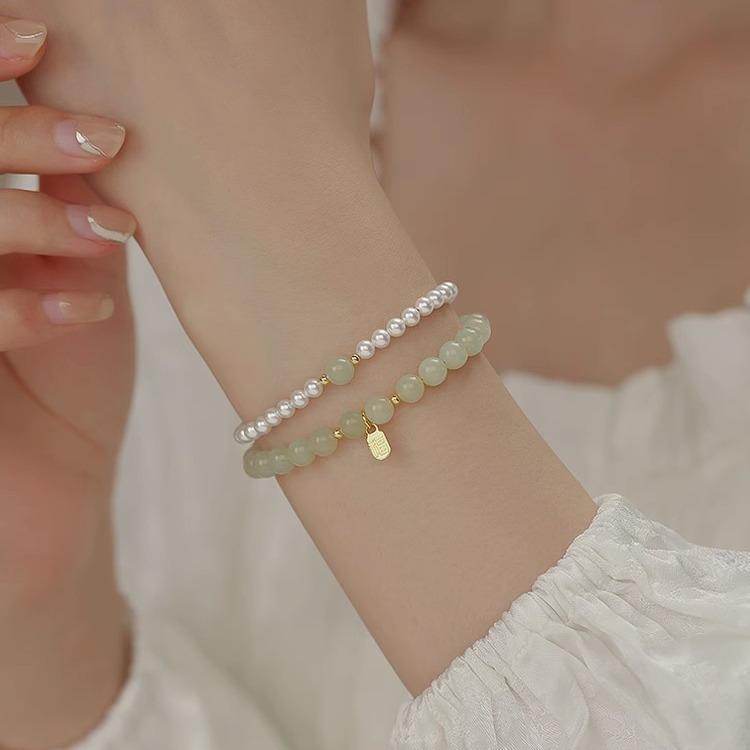 Fu Pai Hetian Jade Bracelet for Women, New Light Luxury Niche Exquisite Pearl Bracelet, Chinese Style Jewelry