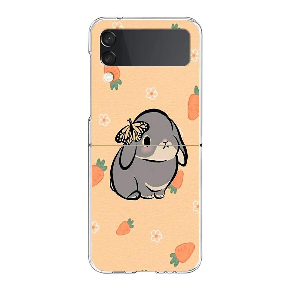 Cute Colorful Rabbit Phone Case For Samsung Galaxy Z Flip 3 4 5 Hard Folding Clear PC Bumper For Samsung Z Flip 6 Back Cover