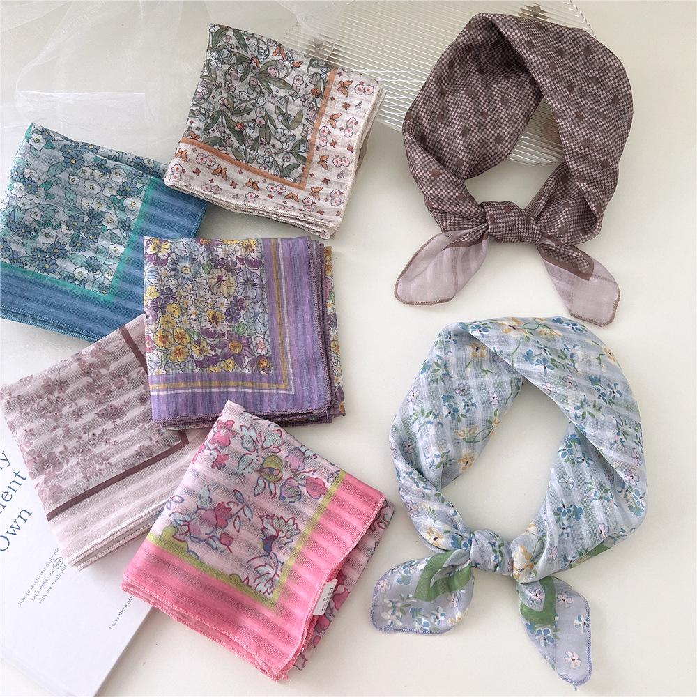 58 Floral Cotton Linen Scarf: Korean Ditsy Print Neckerchief for Spring, Summer, Autumn - Versatile Headband and Headscarf