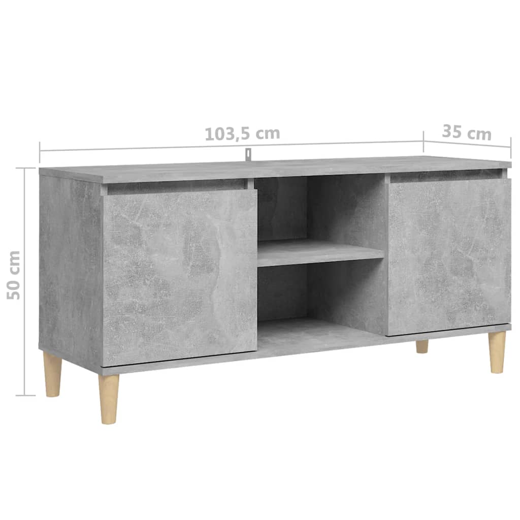 TV Cabinet with Solid Wood Legs Concrete Grey 103.5 x 35 x 50 cm