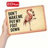 Funny Flamingo Metal Plaque Sign, Don't Make Me Put My Foot Down Quote, 2D Flat Wall Art, Unframed