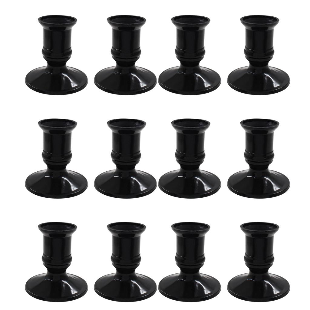 Set of 12 Black Plastic Pillar Candle Holders Flameless LED Candle Stand Candlestick for Holiday Party and Event Decors