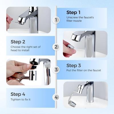 1080° Rotatable Faucet Extender Sprayer Head 2 Mode Stainless Steel Faucet Spray Head Filter Water Saving Splash Proof