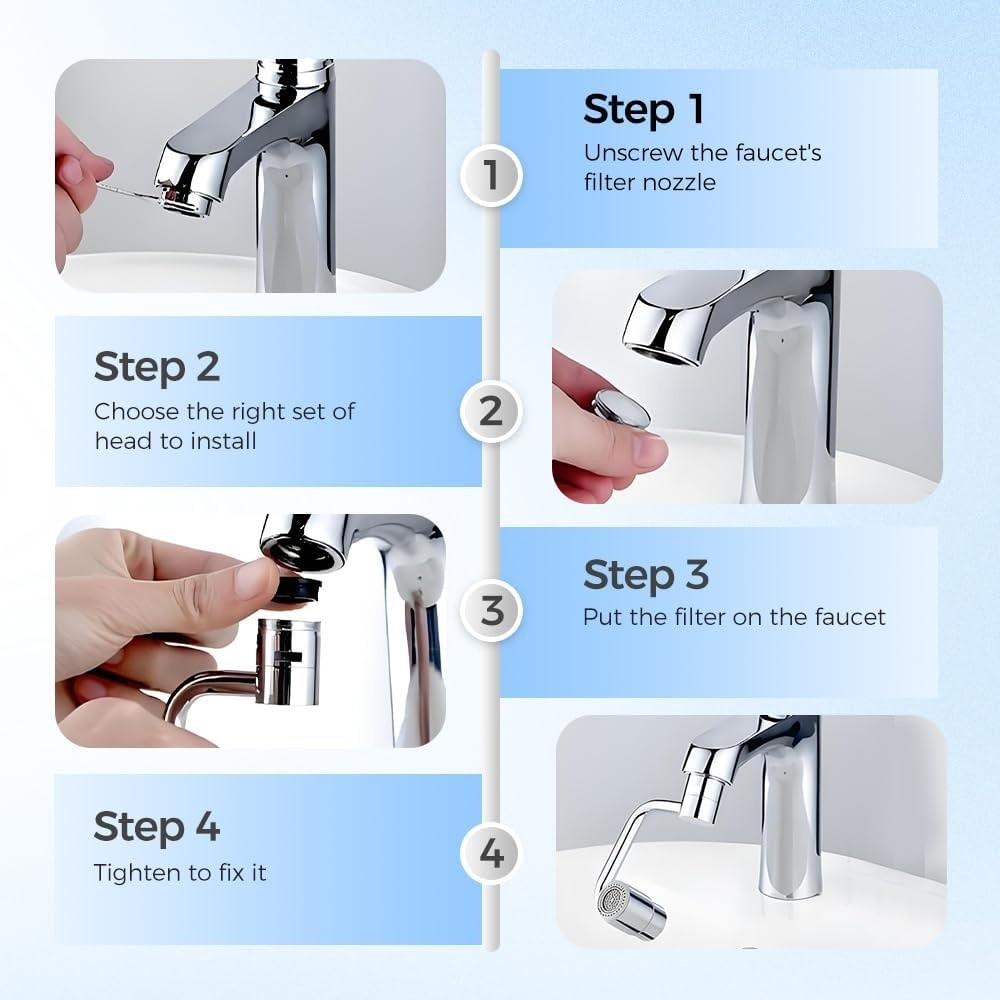 1080° Rotatable Water Faucet Aerator 2 Mode Water Filter Nozzle Bubbler Kitchen