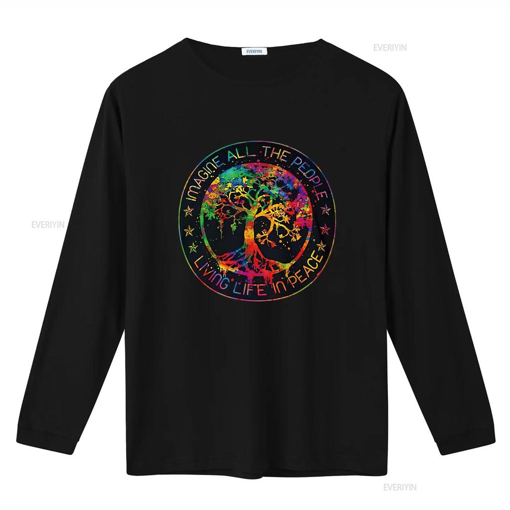 Mens All The People Imagine Living Life In Peace Hippie Tie Dye T Shirt White Small Vintage Washed Slightly Homme Unisex