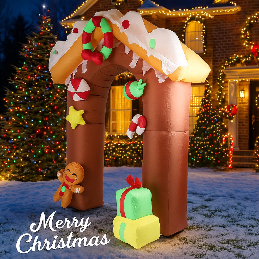9.84FT Inflatable Toy Gingerbread House Arch with LED Lit Xmas Yard Lawn Party Decoration Christmas Home Supplies Ornament Gifts