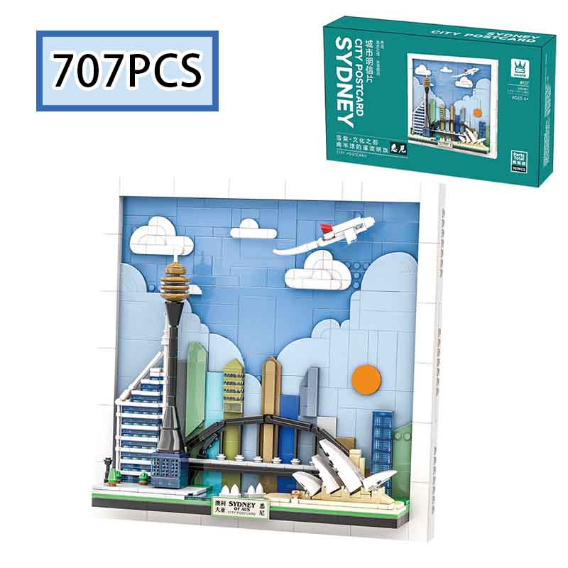Moc 707Pcs Creative City Postcards Sydney Skyline Art Hanging Drawing Diy Blocks Children'S Puzzle Toys Birthday Gifts