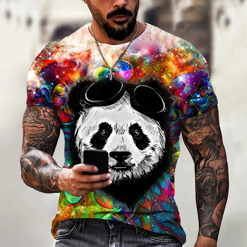 New Fun Animal Panda Pattern Men's T-Shirt Printed T-Shirt Fashion Round Neck Plus Size Short Sleeve Personalized Men's T-Shirts