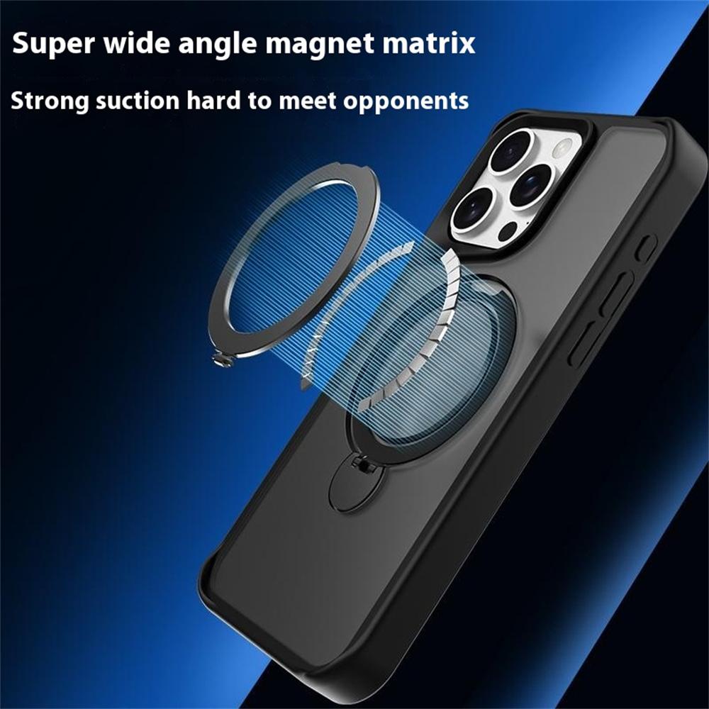 For iPhone 16 Pro Case Compatible with MagSafe PC+TPU Ring Kickstand Cell Phone Cover